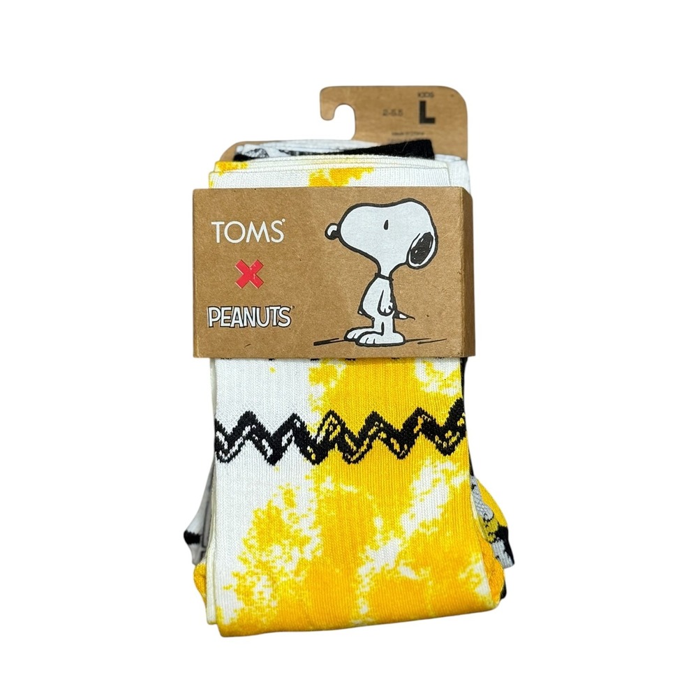 TOMS x Peanuts Kids Snoopy Charlie Brown Crew Socks 3 Pack Unisex Size Large NWT